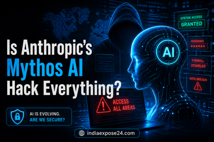 Is Anthropic’s Mythos AI hack everything futuristic AI cybersecurity concept with hacker and digital interface