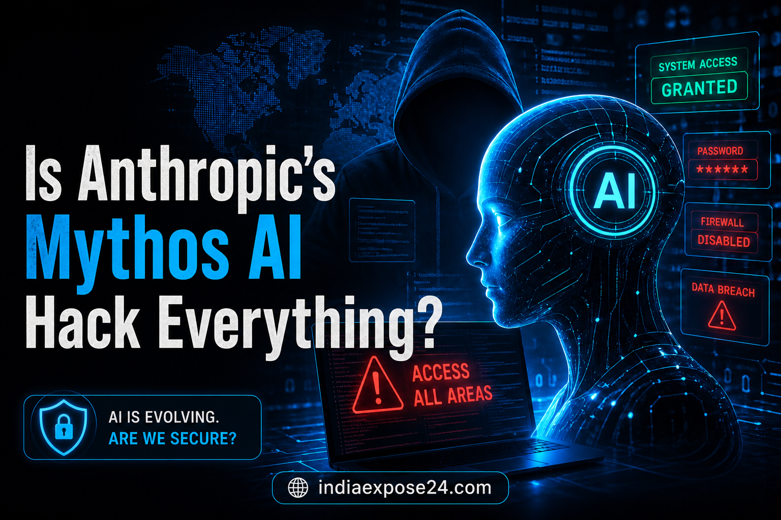 Is Anthropic’s Mythos AI Hack Everything? The New AI Cybersecurity Debate Explained Is Anthropic’s Mythos AI hack everything futuristic AI cybersecurity concept with hacker and digital interface