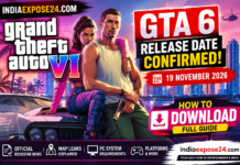 GTA 6 Release Date Confirmed featured image showing official Rockstar artwork, map leaks, expected PC system requirements, and how to download guide with IndiaExpose24.com branding